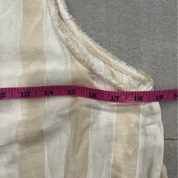 [M]Bella Dahl Striped Beige and White Sleeveless Linen Blend Tank Top Fringe - Picture 5 of 7